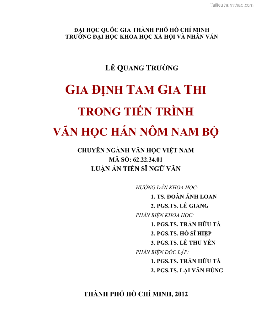 Luận án tiến sĩ ngữ văn Gia Định tam gia thi trong tiến trình văn học Hán Nôm Nam bộ - 1 Trang 2