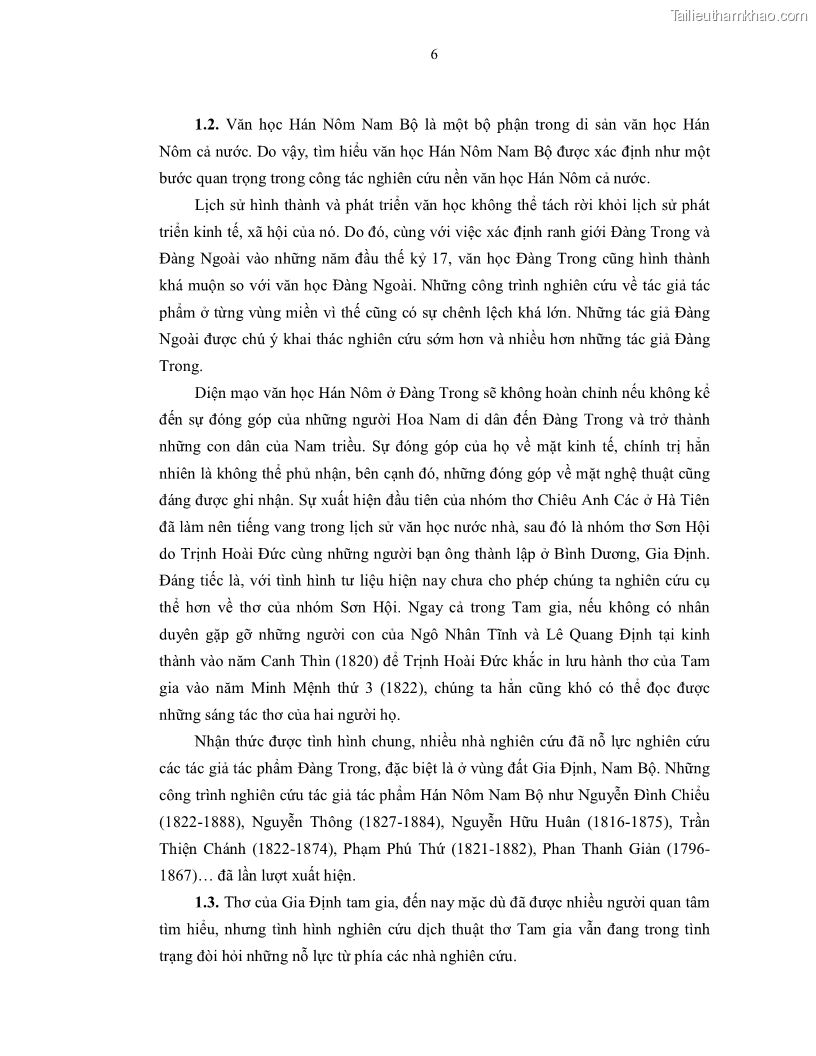 Luận án tiến sĩ ngữ văn Gia Định tam gia thi trong tiến trình văn học Hán Nôm Nam bộ - 1 Trang 8