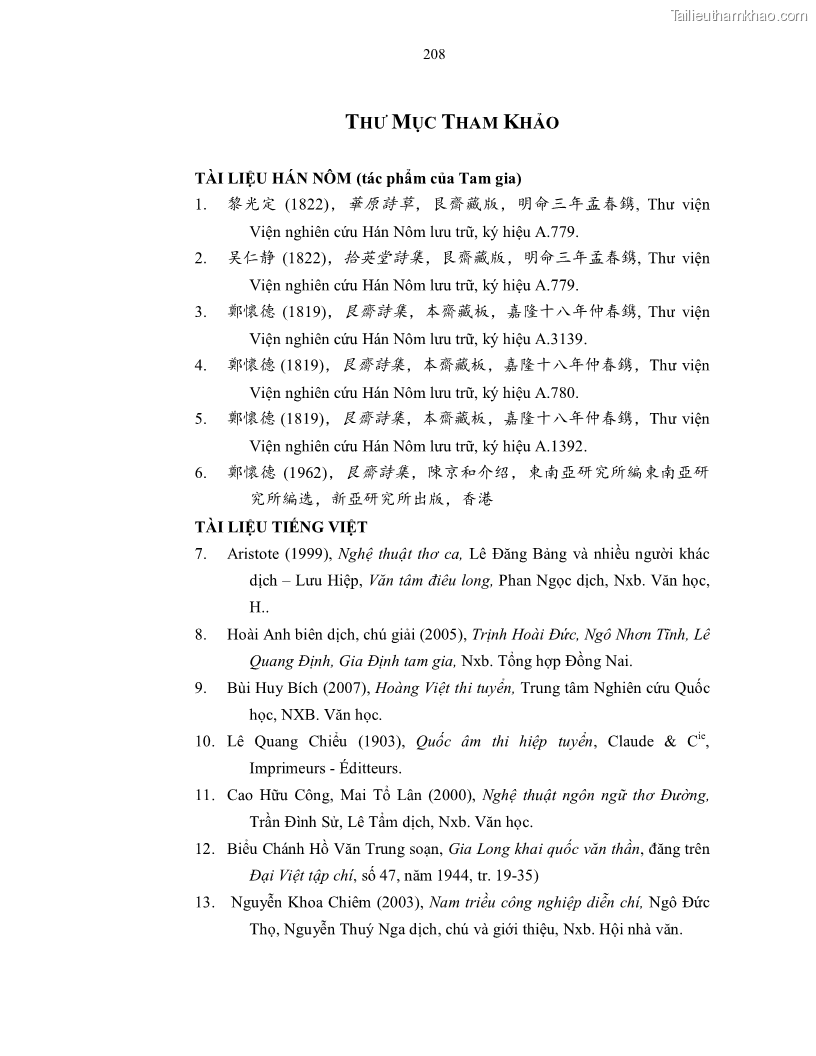 Luận án tiến sĩ ngữ văn Gia Định tam gia thi trong tiến trình văn học Hán Nôm Nam bộ - 18 Trang 210