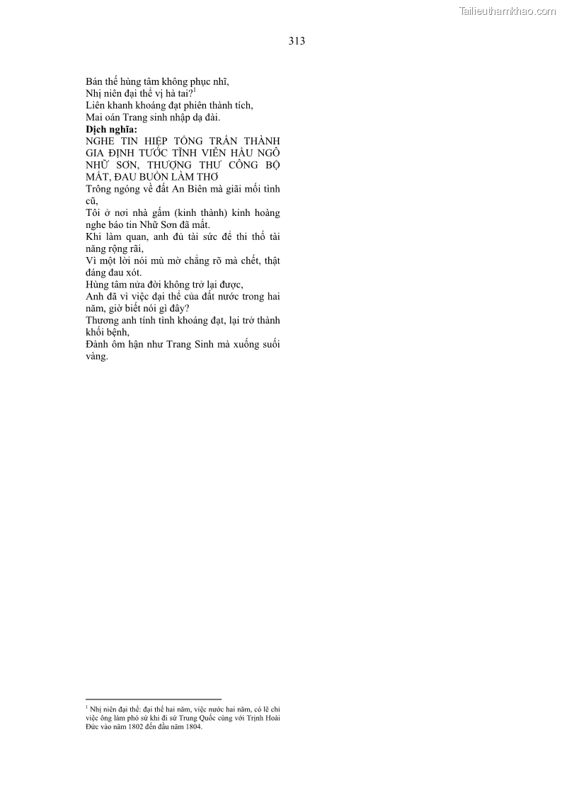 Luận án tiến sĩ ngữ văn Gia Định tam gia thi trong tiến trình văn học Hán Nôm Nam bộ - 27 Trang 313