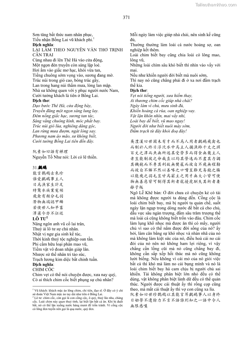 Luận án tiến sĩ ngữ văn Gia Định tam gia thi trong tiến trình văn học Hán Nôm Nam bộ - 31 Trang 371