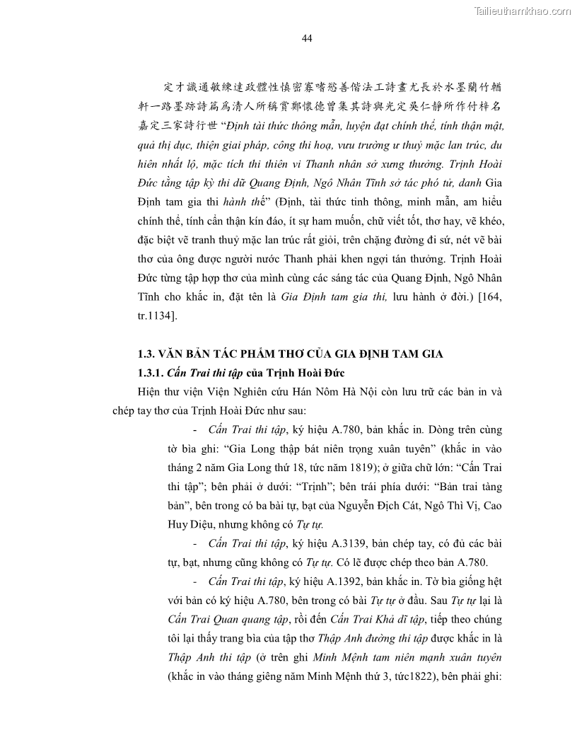 Luận án tiến sĩ ngữ văn Gia Định tam gia thi trong tiến trình văn học Hán Nôm Nam bộ - 4 Trang 46