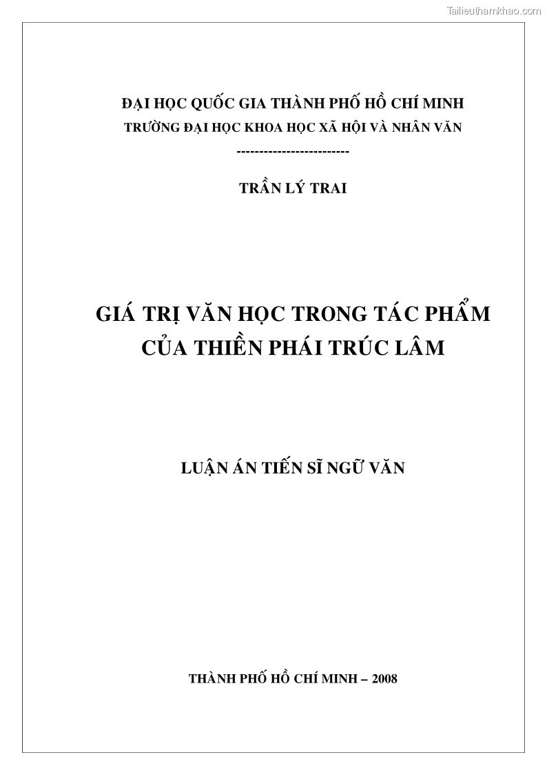 Luận án tiến sĩ ngữ văn Giá trị văn học trong tác phẩm của Thiền phái Trúc Lâm - 1 Trang 1