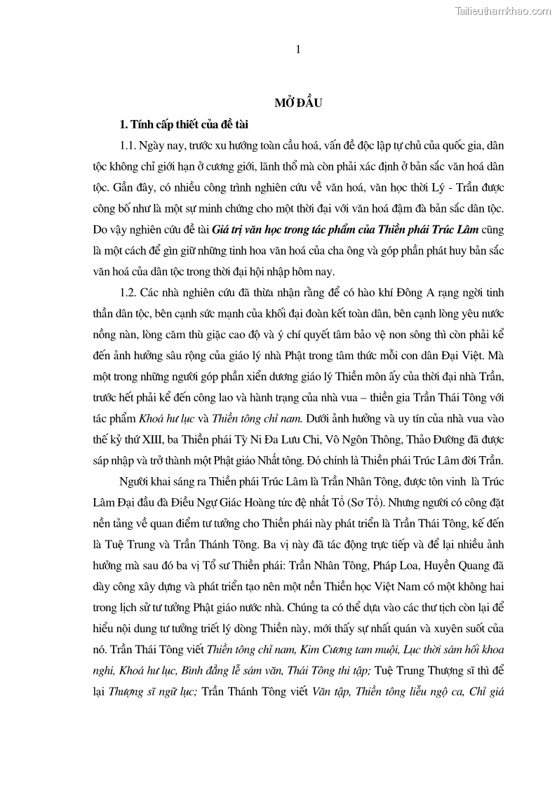 Luận án tiến sĩ ngữ văn Giá trị văn học trong tác phẩm của Thiền phái Trúc Lâm - 1 Trang 10