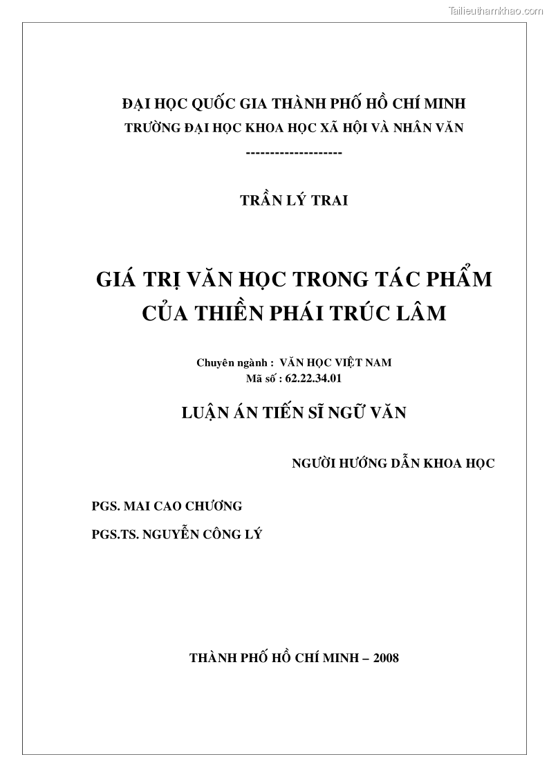 Luận án tiến sĩ ngữ văn Giá trị văn học trong tác phẩm của Thiền phái Trúc Lâm - 1 Trang 2