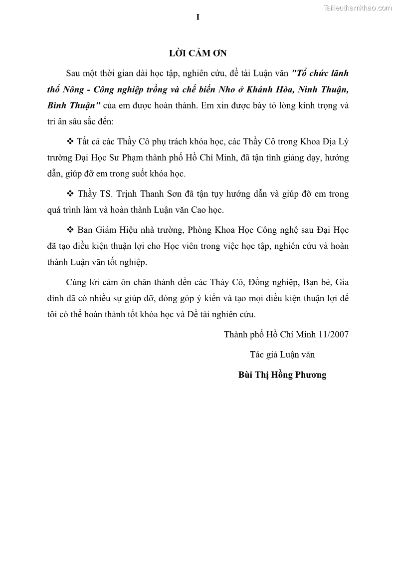 Luận văn thạc sĩ địa lý học Tổ chức lãnh thổ nông - Công nghiệp trồng và chế biến nho ở Khánh Hòa, Ninh Thuận, Bình Thuận - 1 Trang 3