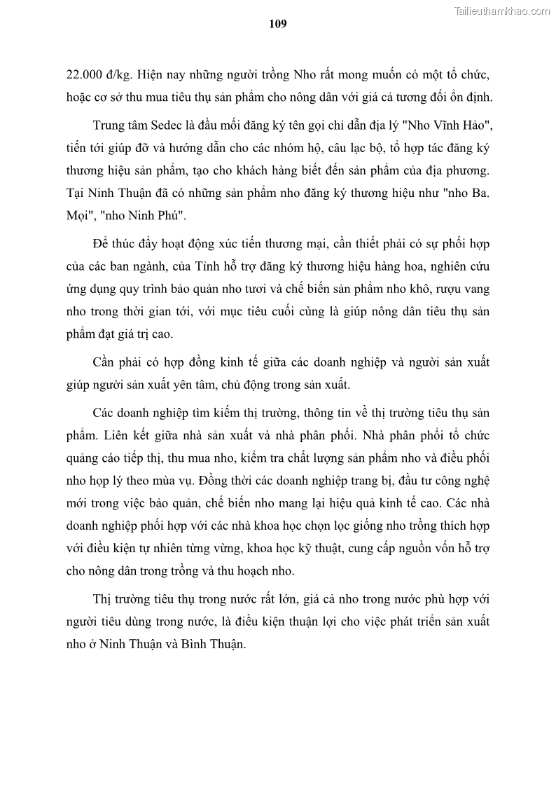 Luận văn thạc sĩ địa lý học Tổ chức lãnh thổ nông - Công nghiệp trồng và chế biến nho ở Khánh Hòa, Ninh Thuận, Bình Thuận - 10 Trang 119