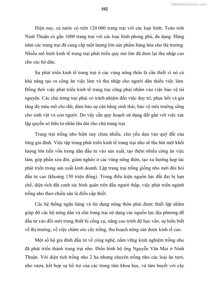 Luận văn thạc sĩ địa lý học Tổ chức lãnh thổ nông - Công nghiệp trồng và chế biến nho ở Khánh Hòa, Ninh Thuận, Bình Thuận - 10 Trang 112