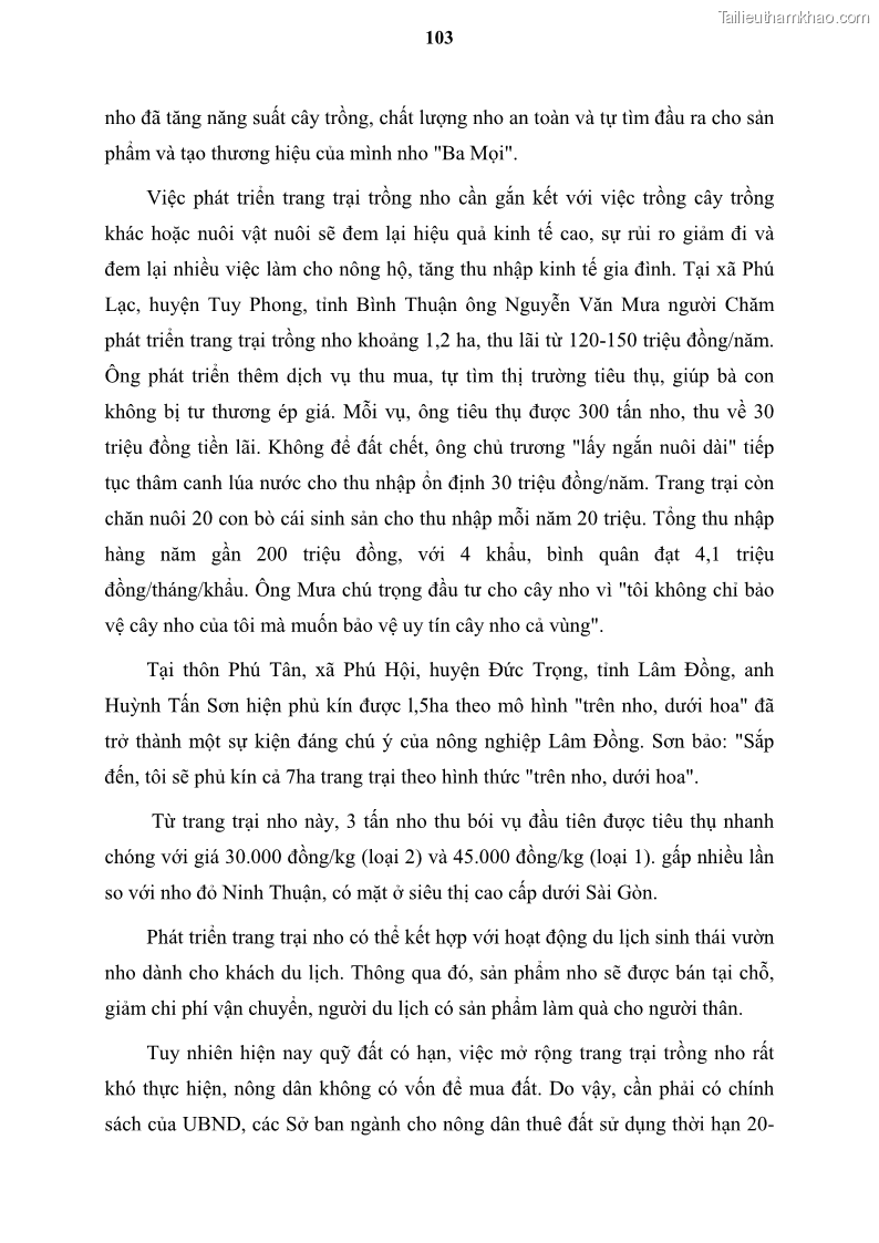 Luận văn thạc sĩ địa lý học Tổ chức lãnh thổ nông - Công nghiệp trồng và chế biến nho ở Khánh Hòa, Ninh Thuận, Bình Thuận - 10 Trang 113