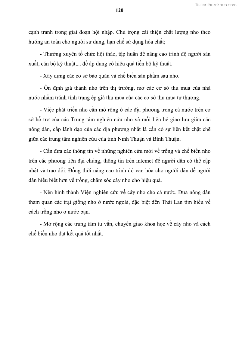 Luận văn thạc sĩ địa lý học Tổ chức lãnh thổ nông - Công nghiệp trồng và chế biến nho ở Khánh Hòa, Ninh Thuận, Bình Thuận - 11 Trang 130