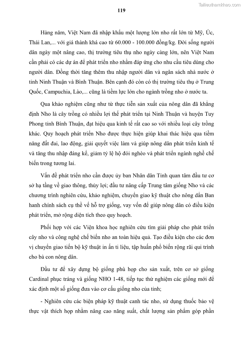 Luận văn thạc sĩ địa lý học Tổ chức lãnh thổ nông - Công nghiệp trồng và chế biến nho ở Khánh Hòa, Ninh Thuận, Bình Thuận - 11 Trang 129