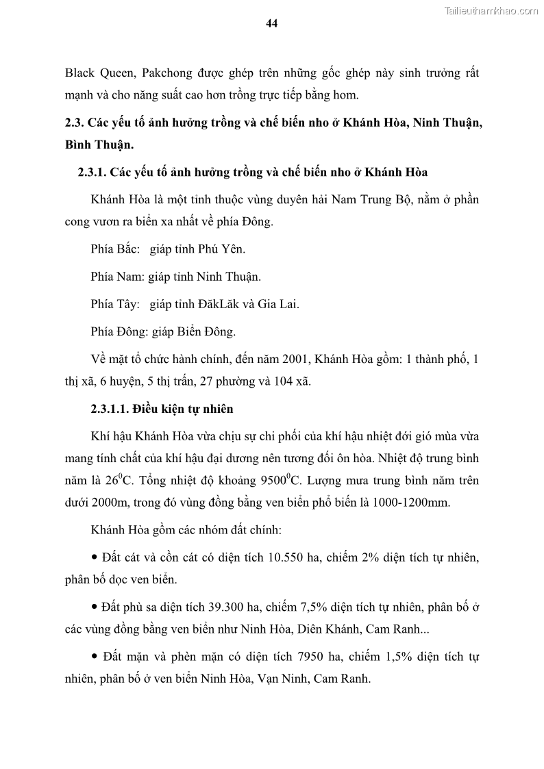 Luận văn thạc sĩ địa lý học Tổ chức lãnh thổ nông - Công nghiệp trồng và chế biến nho ở Khánh Hòa, Ninh Thuận, Bình Thuận - 5 Trang 54