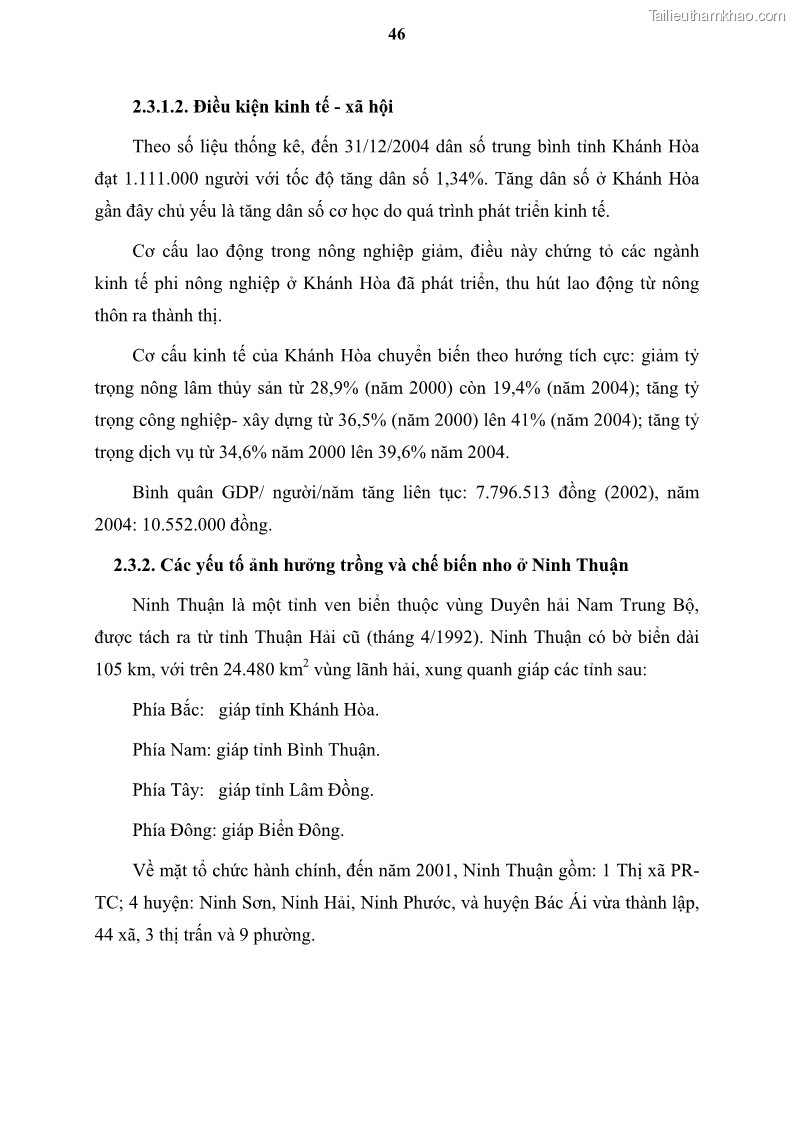 Luận văn thạc sĩ địa lý học Tổ chức lãnh thổ nông - Công nghiệp trồng và chế biến nho ở Khánh Hòa, Ninh Thuận, Bình Thuận - 5 Trang 56