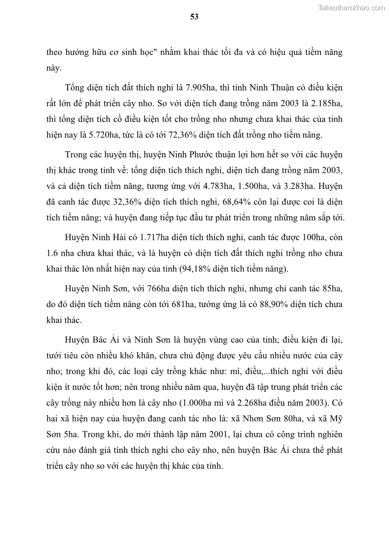 Luận văn thạc sĩ địa lý học Tổ chức lãnh thổ nông - Công nghiệp trồng và chế biến nho ở Khánh Hòa, Ninh Thuận, Bình Thuận - 6 Trang 63