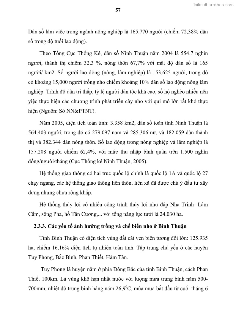 Luận văn thạc sĩ địa lý học Tổ chức lãnh thổ nông - Công nghiệp trồng và chế biến nho ở Khánh Hòa, Ninh Thuận, Bình Thuận - 6 Trang 67