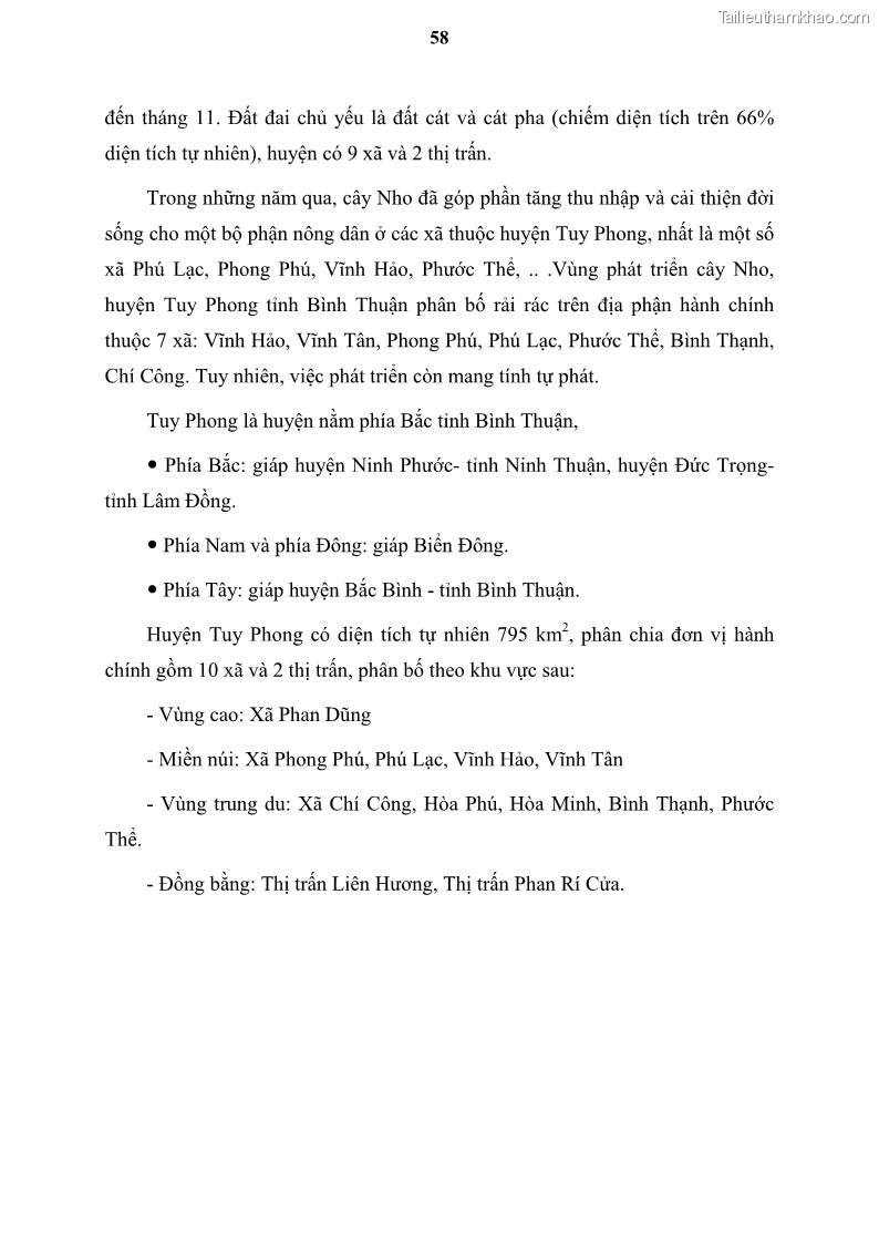 Luận văn thạc sĩ địa lý học Tổ chức lãnh thổ nông - Công nghiệp trồng và chế biến nho ở Khánh Hòa, Ninh Thuận, Bình Thuận - 6 Trang 68
