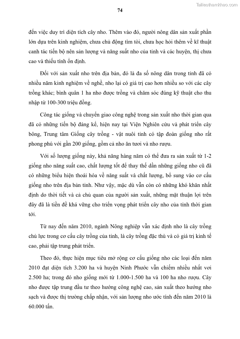 Luận văn thạc sĩ địa lý học Tổ chức lãnh thổ nông - Công nghiệp trồng và chế biến nho ở Khánh Hòa, Ninh Thuận, Bình Thuận - 7 Trang 84