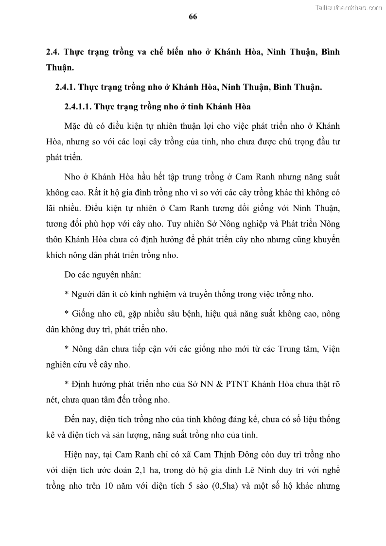 Luận văn thạc sĩ địa lý học Tổ chức lãnh thổ nông - Công nghiệp trồng và chế biến nho ở Khánh Hòa, Ninh Thuận, Bình Thuận - 7 Trang 76