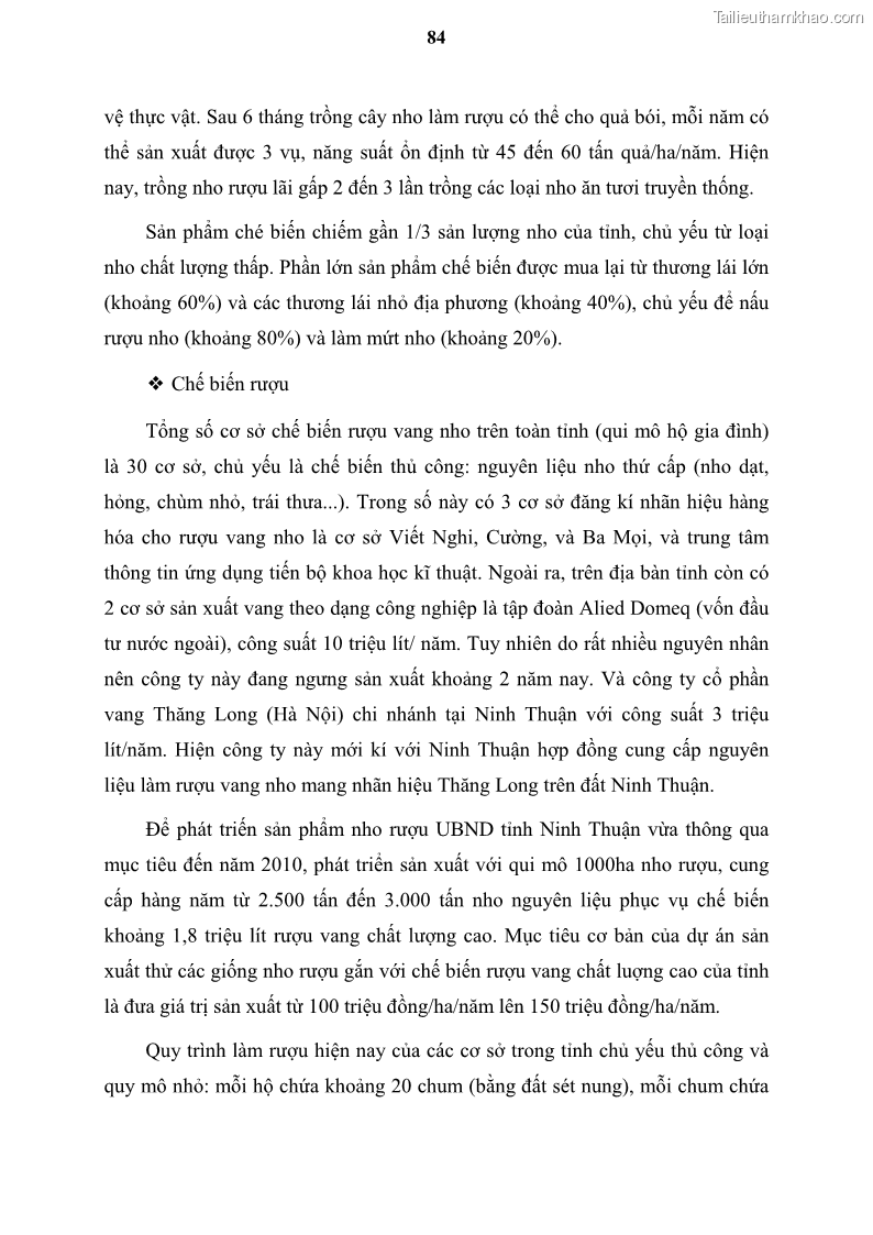 Luận văn thạc sĩ địa lý học Tổ chức lãnh thổ nông - Công nghiệp trồng và chế biến nho ở Khánh Hòa, Ninh Thuận, Bình Thuận - 8 Trang 94