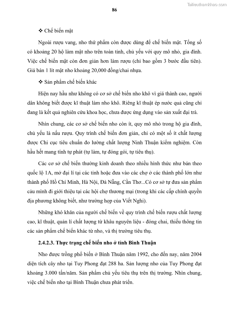 Luận văn thạc sĩ địa lý học Tổ chức lãnh thổ nông - Công nghiệp trồng và chế biến nho ở Khánh Hòa, Ninh Thuận, Bình Thuận - 8 Trang 96