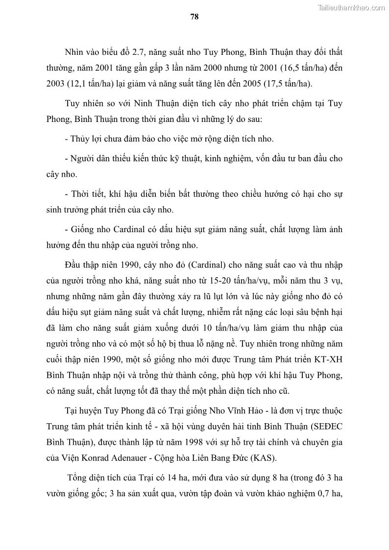 Luận văn thạc sĩ địa lý học Tổ chức lãnh thổ nông - Công nghiệp trồng và chế biến nho ở Khánh Hòa, Ninh Thuận, Bình Thuận - 8 Trang 88