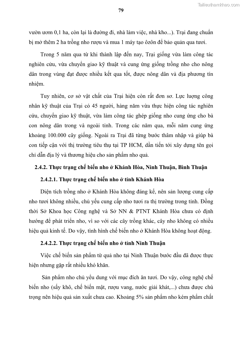 Luận văn thạc sĩ địa lý học Tổ chức lãnh thổ nông - Công nghiệp trồng và chế biến nho ở Khánh Hòa, Ninh Thuận, Bình Thuận - 8 Trang 89