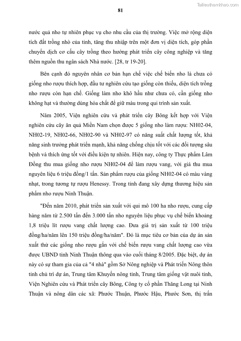 Luận văn thạc sĩ địa lý học Tổ chức lãnh thổ nông - Công nghiệp trồng và chế biến nho ở Khánh Hòa, Ninh Thuận, Bình Thuận - 8 Trang 91