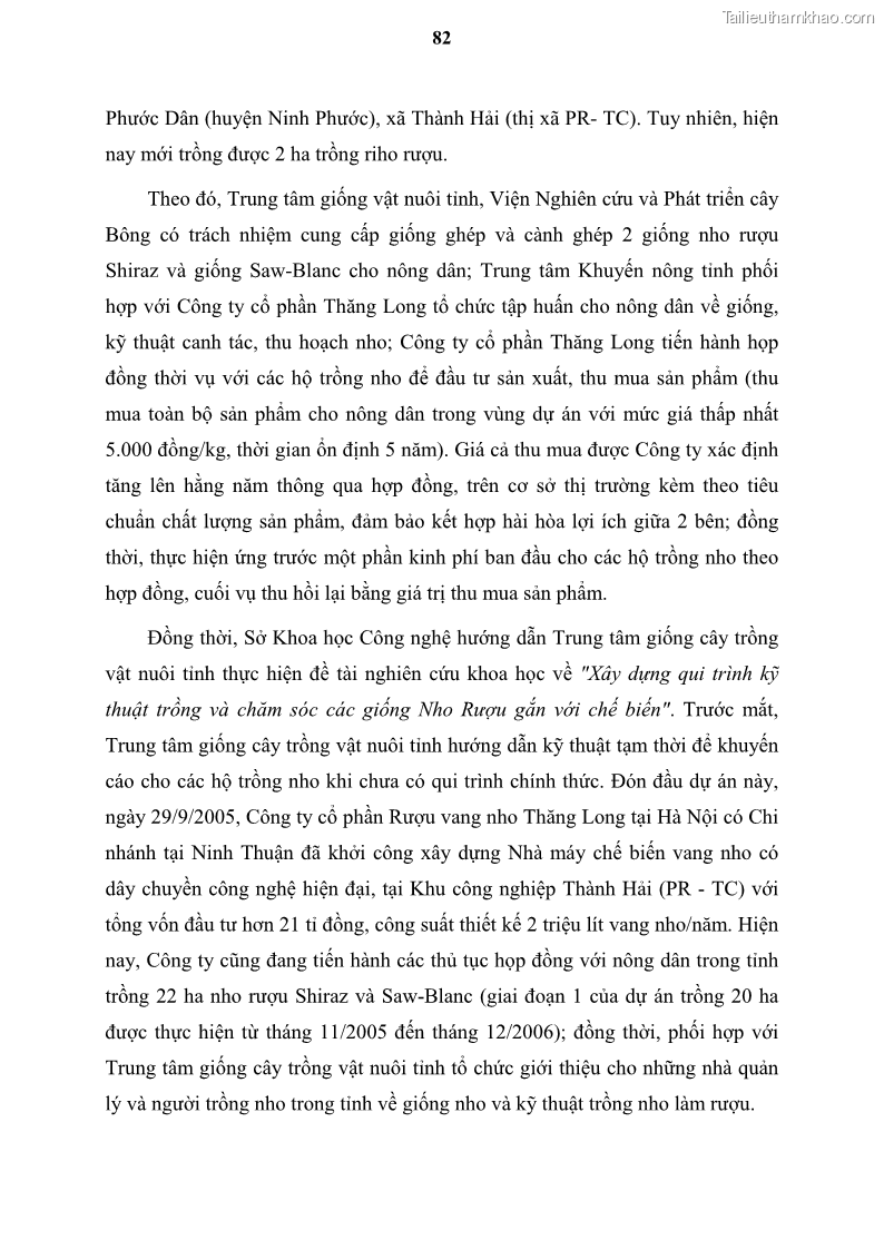 Luận văn thạc sĩ địa lý học Tổ chức lãnh thổ nông - Công nghiệp trồng và chế biến nho ở Khánh Hòa, Ninh Thuận, Bình Thuận - 8 Trang 92