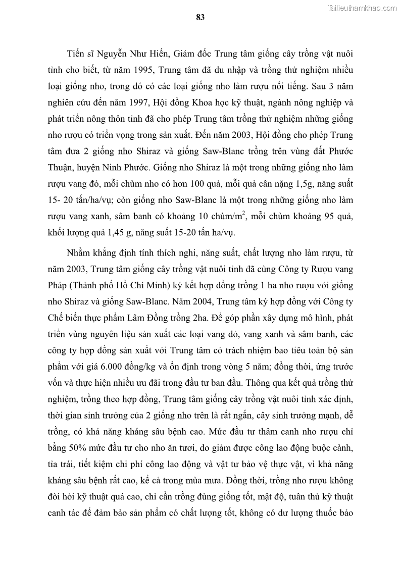 Luận văn thạc sĩ địa lý học Tổ chức lãnh thổ nông - Công nghiệp trồng và chế biến nho ở Khánh Hòa, Ninh Thuận, Bình Thuận - 8 Trang 93