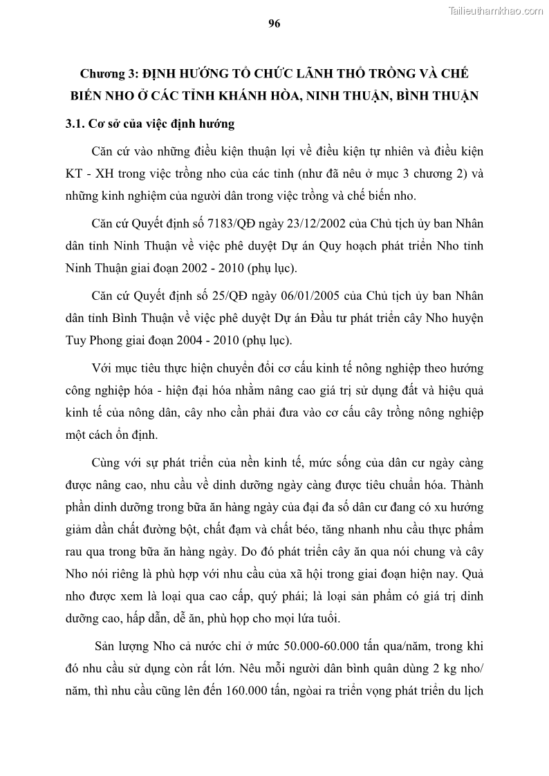 Luận văn thạc sĩ địa lý học Tổ chức lãnh thổ nông - Công nghiệp trồng và chế biến nho ở Khánh Hòa, Ninh Thuận, Bình Thuận - 9 Trang 106