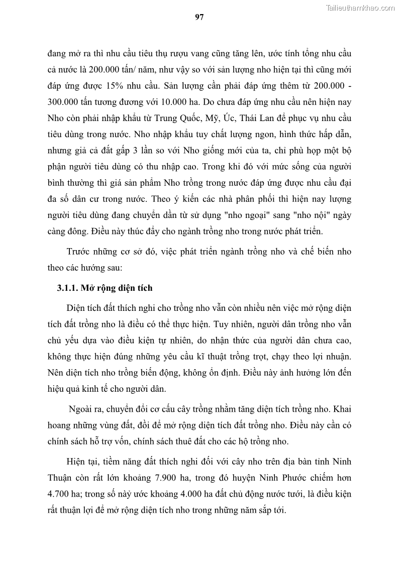 Luận văn thạc sĩ địa lý học Tổ chức lãnh thổ nông - Công nghiệp trồng và chế biến nho ở Khánh Hòa, Ninh Thuận, Bình Thuận - 9 Trang 107