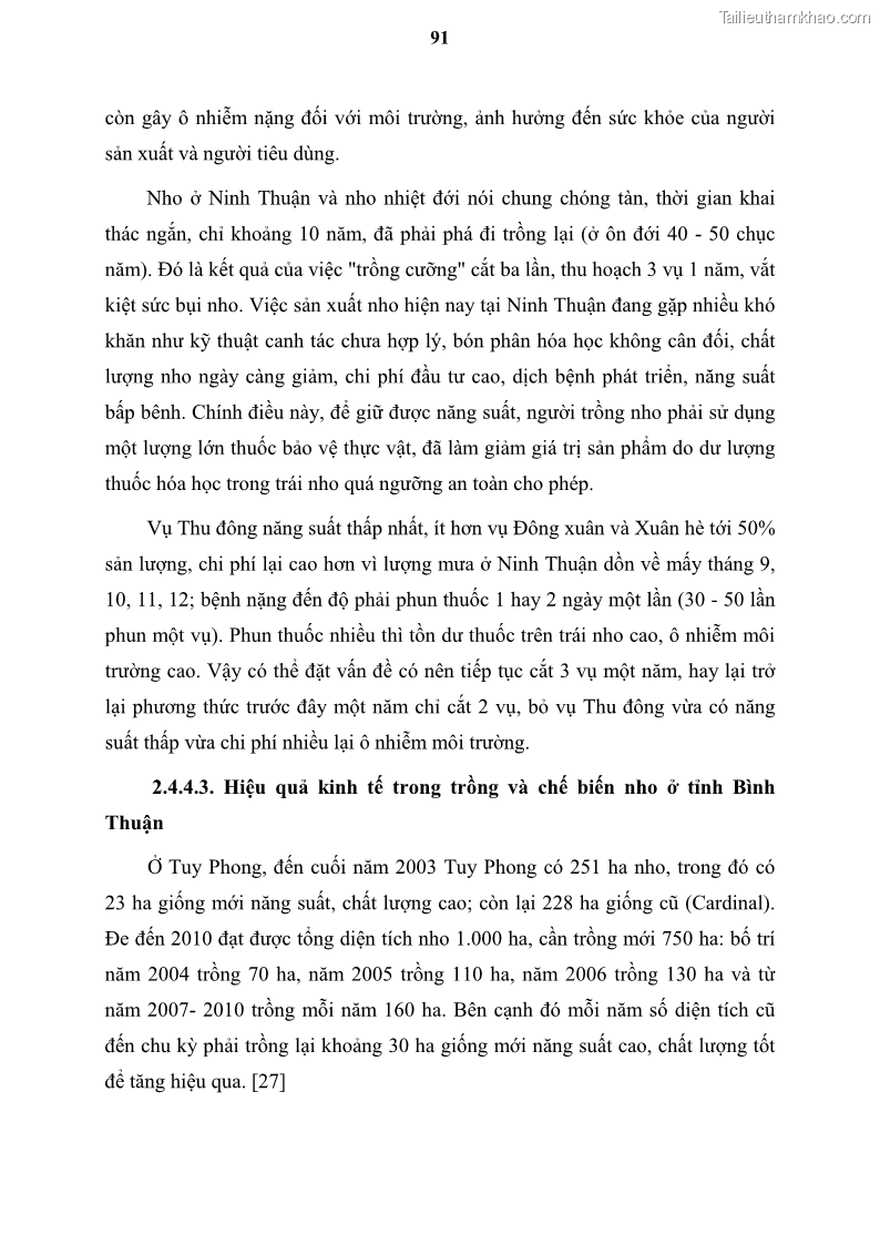 Luận văn thạc sĩ địa lý học Tổ chức lãnh thổ nông - Công nghiệp trồng và chế biến nho ở Khánh Hòa, Ninh Thuận, Bình Thuận - 9 Trang 101