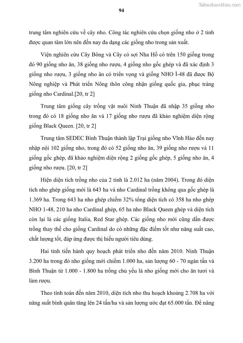 Luận văn thạc sĩ địa lý học Tổ chức lãnh thổ nông - Công nghiệp trồng và chế biến nho ở Khánh Hòa, Ninh Thuận, Bình Thuận - 9 Trang 104