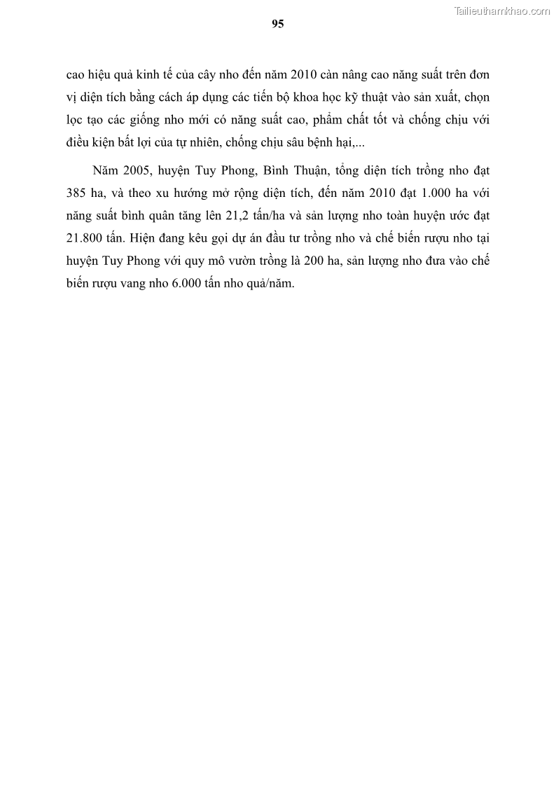 Luận văn thạc sĩ địa lý học Tổ chức lãnh thổ nông - Công nghiệp trồng và chế biến nho ở Khánh Hòa, Ninh Thuận, Bình Thuận - 9 Trang 105
