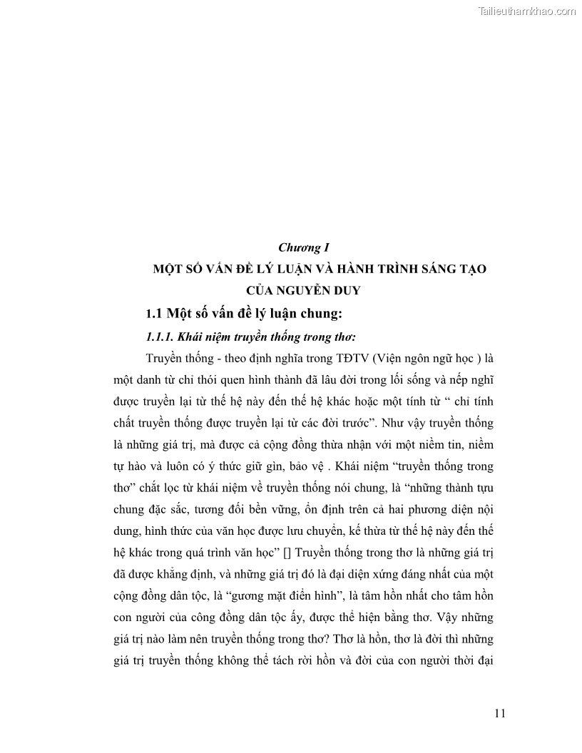 Luận văn thạc sĩ giáo dục học Truyền thống và cách tân trong thơ Nguyễn Duy - 1 Trang 11