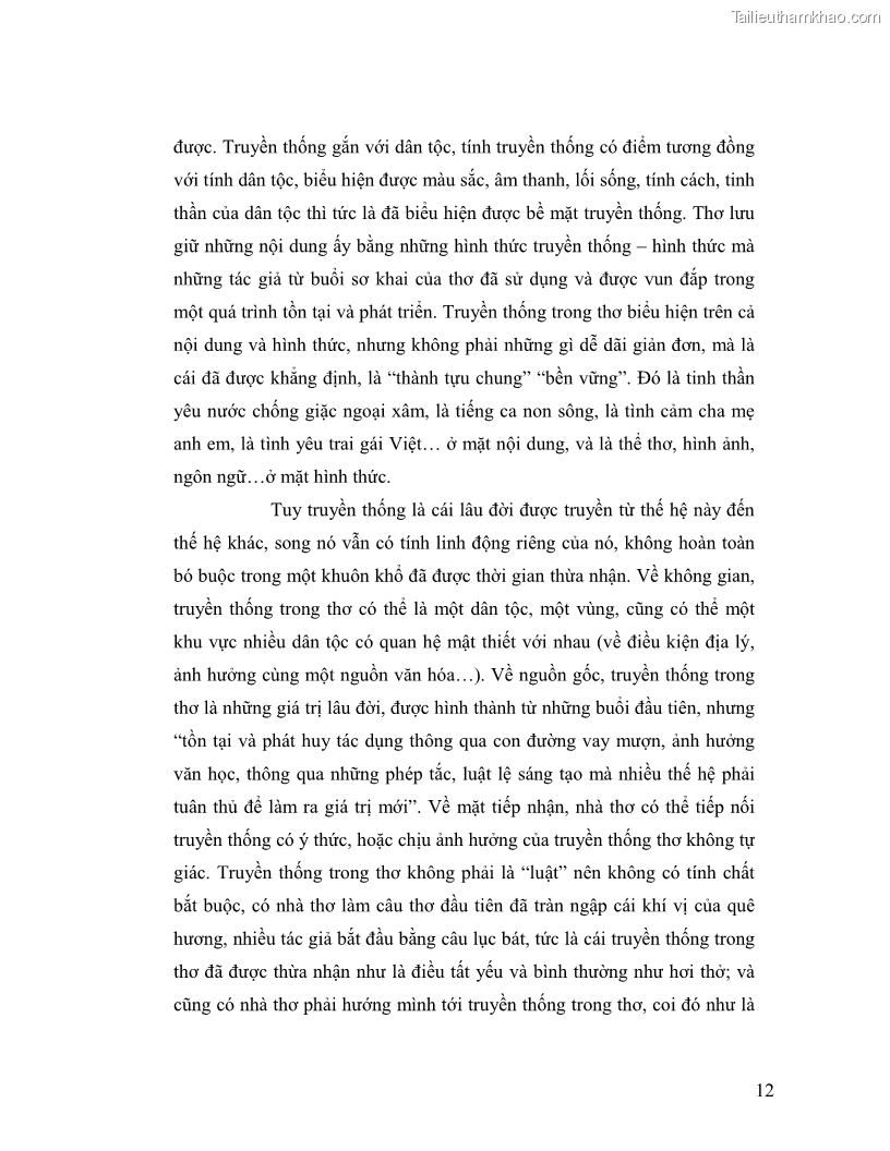 Luận văn thạc sĩ giáo dục học Truyền thống và cách tân trong thơ Nguyễn Duy - 1 Trang 12