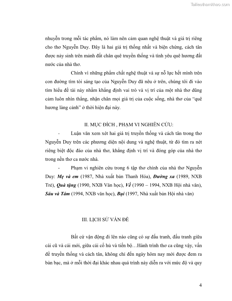 Luận văn thạc sĩ giáo dục học Truyền thống và cách tân trong thơ Nguyễn Duy - 1 Trang 4