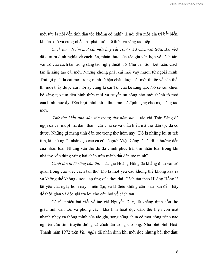 Luận văn thạc sĩ giáo dục học Truyền thống và cách tân trong thơ Nguyễn Duy - 1 Trang 6