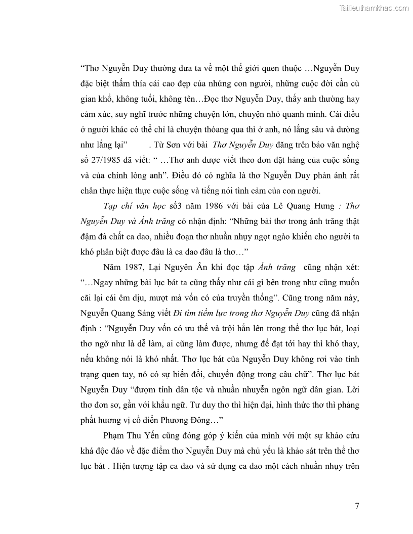 Luận văn thạc sĩ giáo dục học Truyền thống và cách tân trong thơ Nguyễn Duy - 1 Trang 7