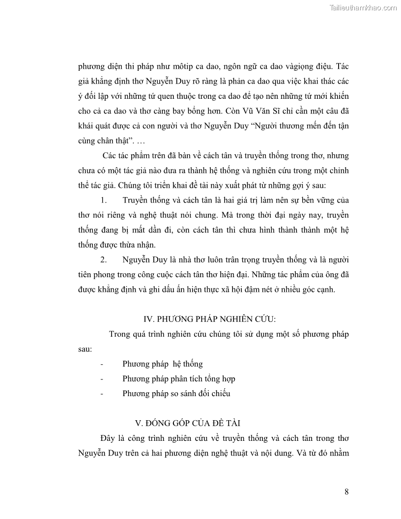 Luận văn thạc sĩ giáo dục học Truyền thống và cách tân trong thơ Nguyễn Duy - 1 Trang 8