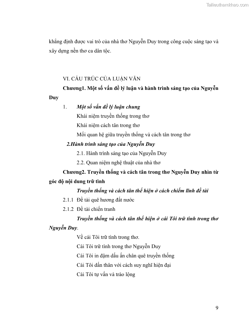 Luận văn thạc sĩ giáo dục học Truyền thống và cách tân trong thơ Nguyễn Duy - 1 Trang 9