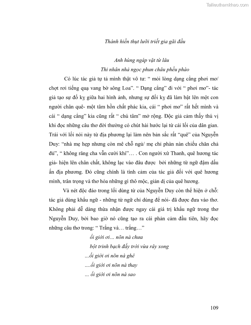 Luận văn thạc sĩ giáo dục học Truyền thống và cách tân trong thơ Nguyễn Duy - 10 Trang 109