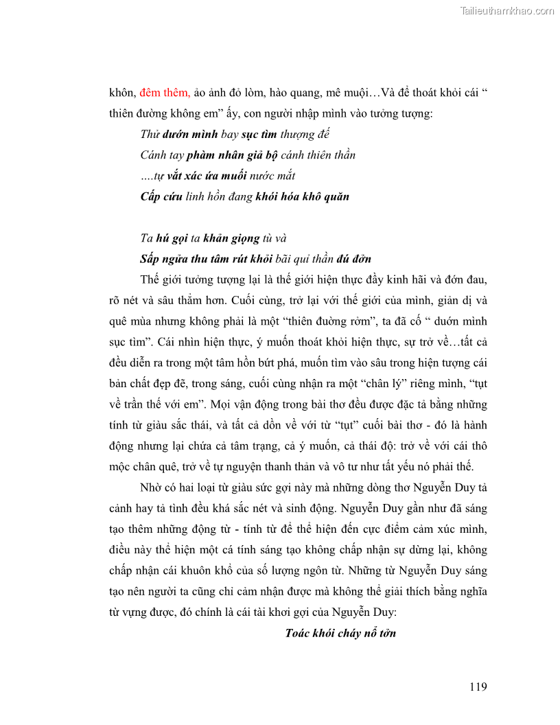 Luận văn thạc sĩ giáo dục học Truyền thống và cách tân trong thơ Nguyễn Duy - 10 Trang 119