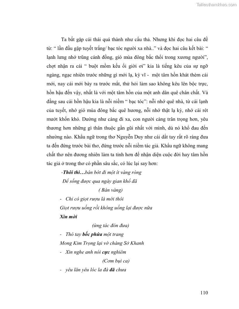 Luận văn thạc sĩ giáo dục học Truyền thống và cách tân trong thơ Nguyễn Duy - 10 Trang 110