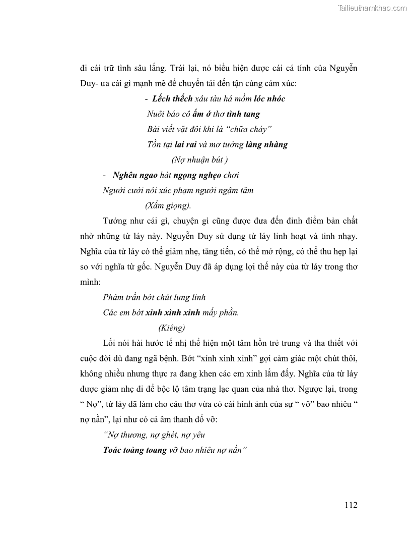 Luận văn thạc sĩ giáo dục học Truyền thống và cách tân trong thơ Nguyễn Duy - 10 Trang 112