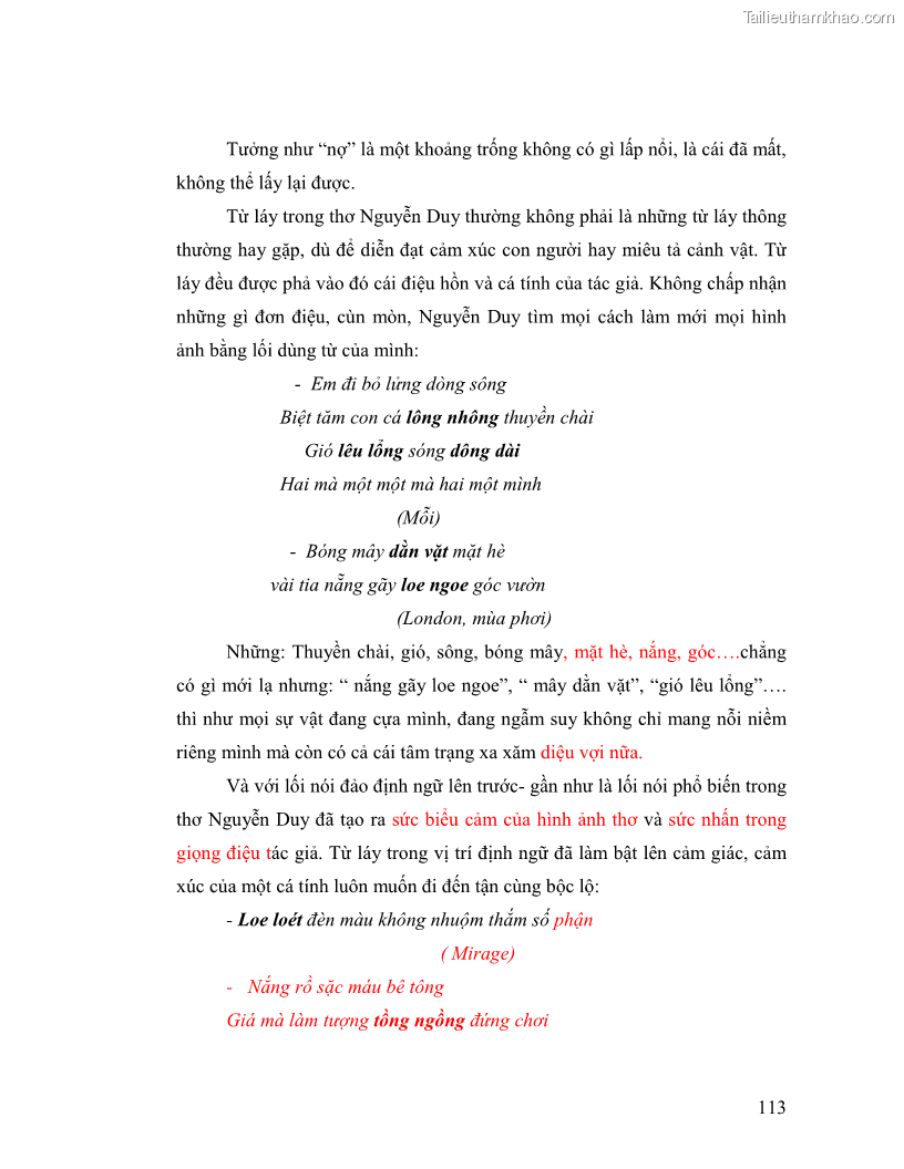 Luận văn thạc sĩ giáo dục học Truyền thống và cách tân trong thơ Nguyễn Duy - 10 Trang 113