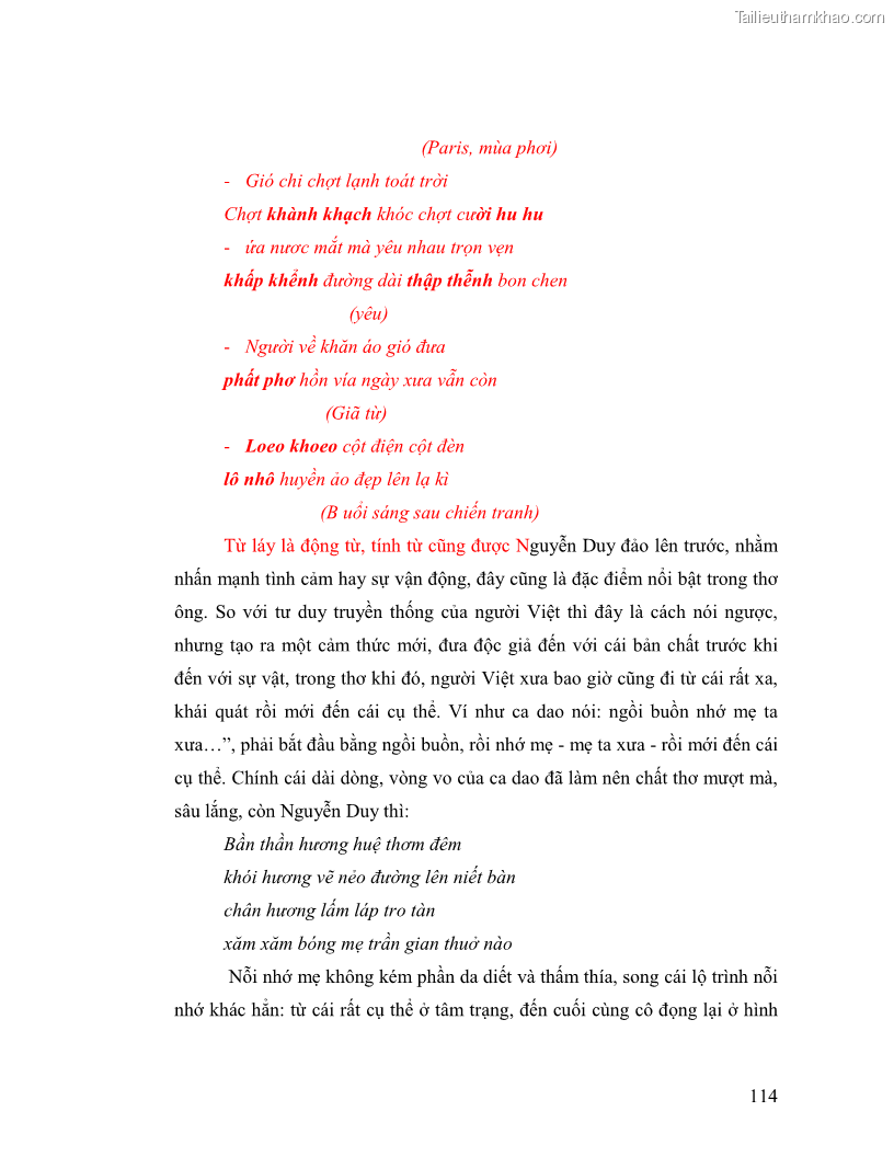 Luận văn thạc sĩ giáo dục học Truyền thống và cách tân trong thơ Nguyễn Duy - 10 Trang 114