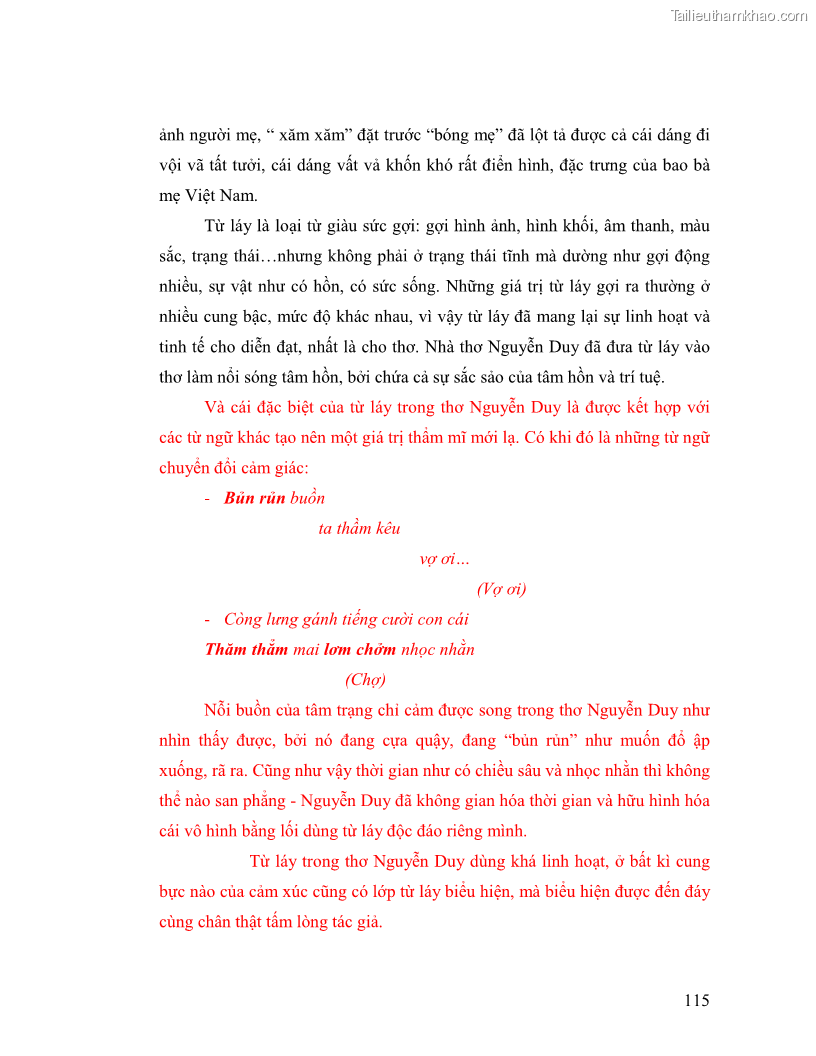 Luận văn thạc sĩ giáo dục học Truyền thống và cách tân trong thơ Nguyễn Duy - 10 Trang 115