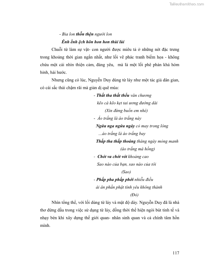 Luận văn thạc sĩ giáo dục học Truyền thống và cách tân trong thơ Nguyễn Duy - 10 Trang 117