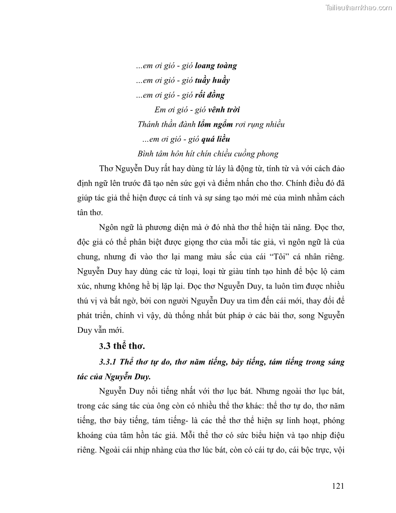Luận văn thạc sĩ giáo dục học Truyền thống và cách tân trong thơ Nguyễn Duy - 11 Trang 121